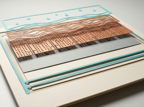 Skincare education skin cross section with dermal hydration layers