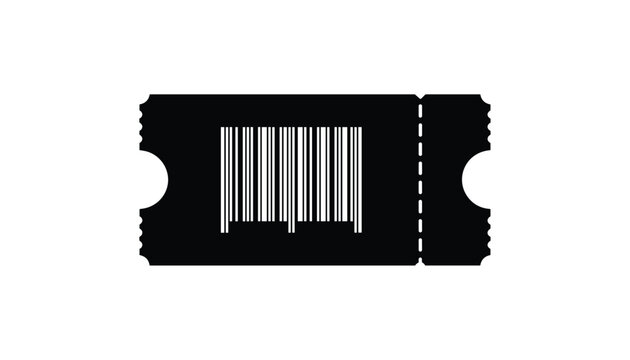 Black entrance ticket stub silhouette featuring a detailed white barcode pattern over a clean white background.