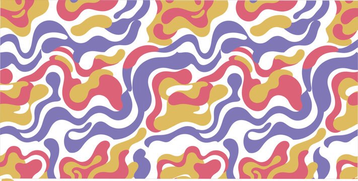 Abstract groovy camouflage seamless pattern background vector illustration with colorful liquid wavy shapes