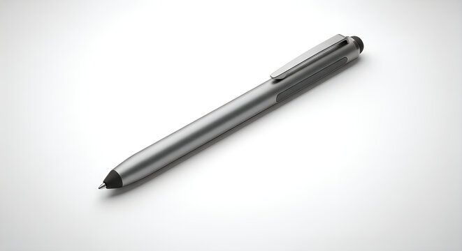A sleek metallic pen with a black tip