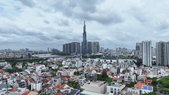 Ho Chi Minh City urban landscape with Landmark 81 from aerial view