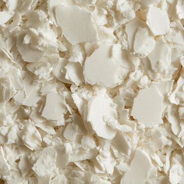Elegent photo of Close-up of white cosmetic wax flakes for candle making or skincare production. High-quality raw material texture for industrial or DIY hobby projects.