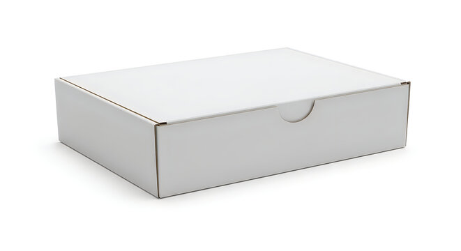 A white cardboard box with a handle on the front