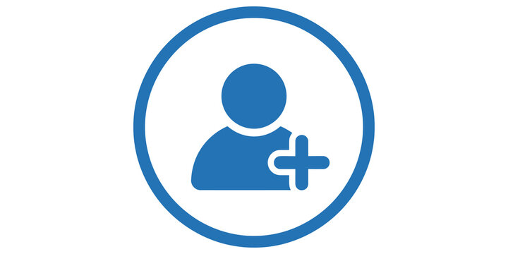 Blue profile avatar icon with plus sign for adding user account and contact management.