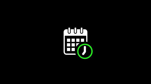 Calendar icon rotates clockwise with a clock symbol on a black background