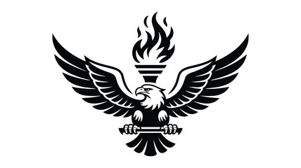Naklejka premium Majestic eagle silhouette holding torch with spreading wings for patriotic symbols and emblems.