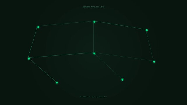 Motion of interconnected glowing green points forming dynamic constellation patterns in space.