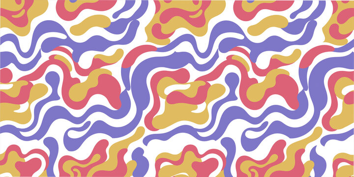 Abstract groovy camouflage seamless pattern background vector illustration with colorful liquid wavy shapes