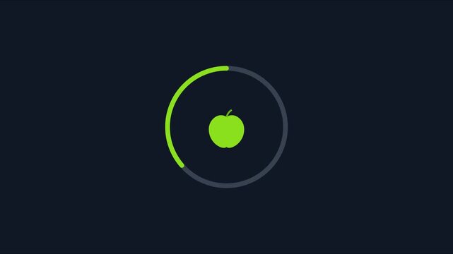 Minimalist apple loading spinner animation with green progress circle on dark 4k background