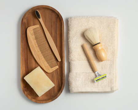 Zero waste grooming kit with bamboo razor handmade soap comb and towel