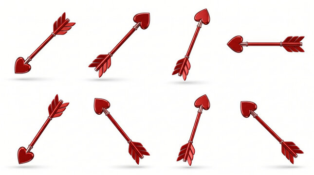 Red heart arrows floating on white background