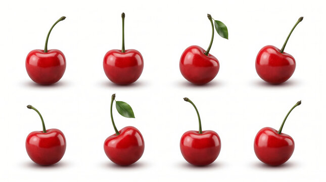 Fresh cherries arranged on white background