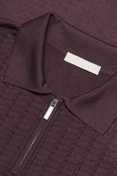 Burgundy Knit Polo Collar Zip Sweater Detail