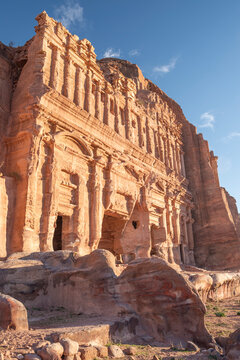 Facade of the Palace Tomb carved into the cliff face along the Outer Siq (King's Wall), Petra, Jordan