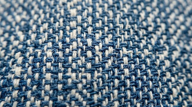 Detailed Close Up View Of Blue And White Woven Textile Fabric Texture Background Pattern blue white woven fabric background pattern textile texture close up detailed cloth material weave structure
