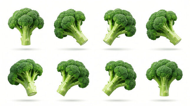 Fresh broccoli florets floating on white background