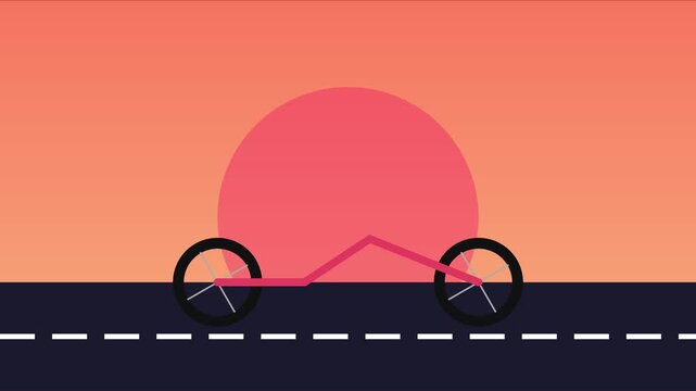 Minimalist bicycle riding animation at sunset, flat motion for travel and eco-friendly transportation concepts 4k