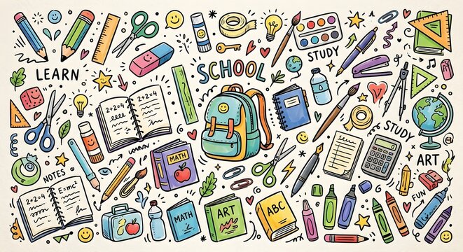 school supplies elements doodle