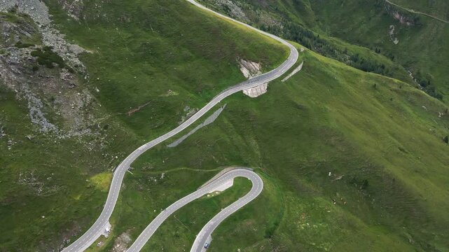 Aerial view of hairpin bends on Grossglockner High Alpine Road