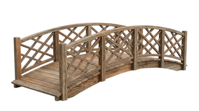 Wooden footbridge slatted deck isolated on transparent background isolated on a transparent background