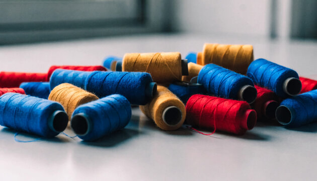Close-up of colorful shotgun shells and ammunition arranged in a row on a flat surface