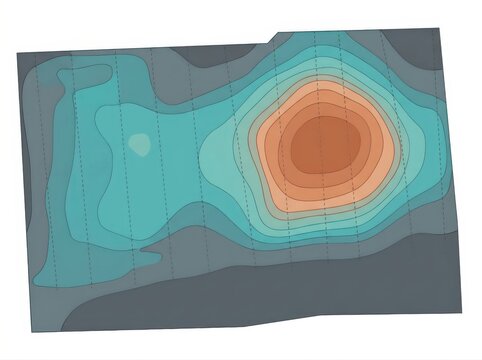 Contour heatmap illustration with turquoise and orange data layers