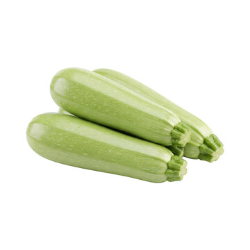 Three raw pale green zucchini squashes on transparent  background