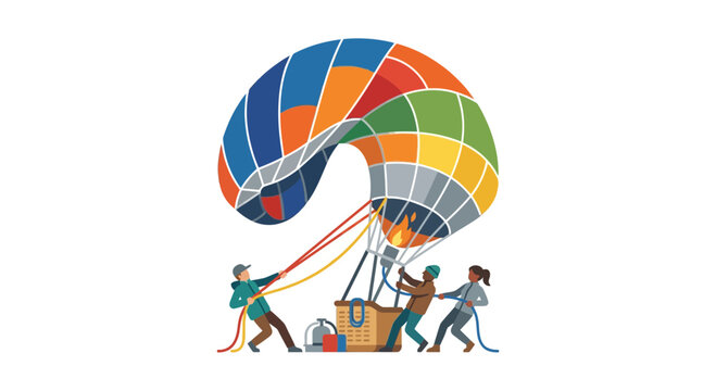 Hot air balloon crew inflation fire burner vector illustration