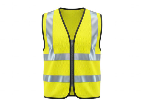 Yellow visibility safety vest front view isolated on a transparent background high-visibility