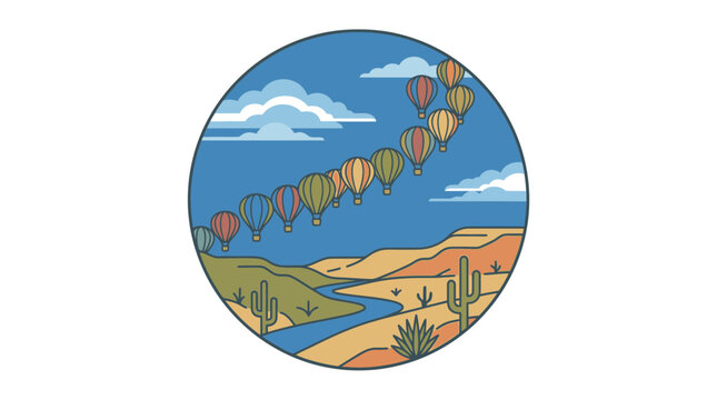 Hot air balloon desert canyon river festival parade vector illustration