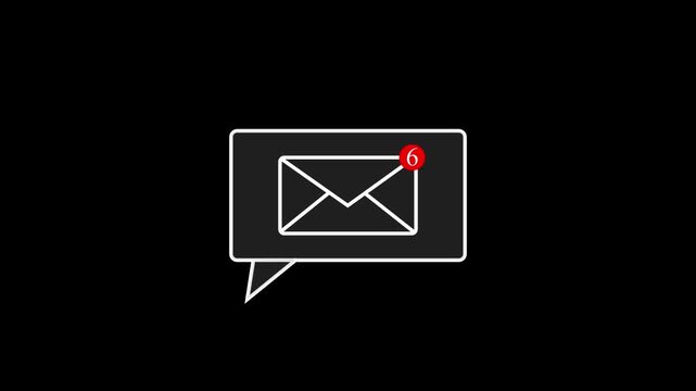 Email notification icon pulses with a red alert on a black background