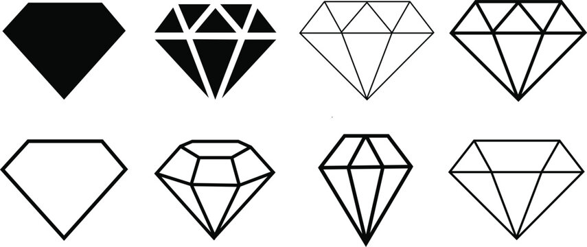 Diamond Gemstone Icon Set, Collection in Solid and Outline Style for Luxury, Jewelry and Premium Branding Design