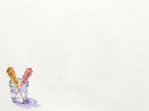 Rock Candy Jar Watercolor with Pink and Amber Sweets