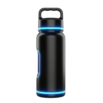 Black vacuum insulated water bottle with blue lid
