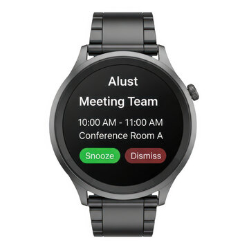 Smartwatch displaying notification on black strap