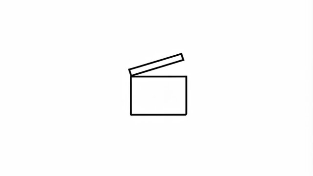 Clapperboard Icon Animation with Opening Clapper Stick in Black Line Art on White Background Minimal Motion Graphic for Film Production Cinema and Video Editing Projects