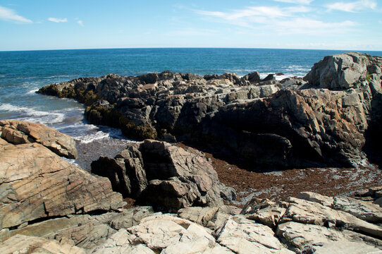 Large Rocks on Coast Of Maine Looking at Atlantic Ocean