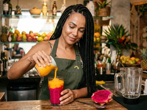 Dragon Fruit Smoothie Pour in a Home Kitchen with Fresh Pitaya
