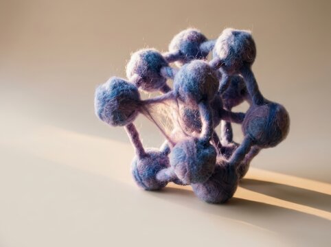Felted molecule model with wool texture and soft shadows