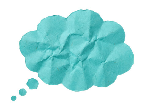 Crinkled teal cloud shape with three small circles for thoughts.