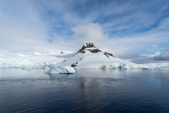View into land of Recess Cove and Meusnier Point on the Eurydice Peninsula along the Danco Coast of the Antarctic Peninsula, Antarctica