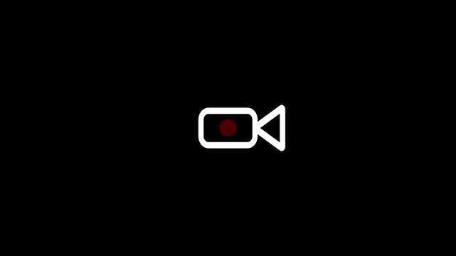 Camera icon records on black background during a simple animation sequence