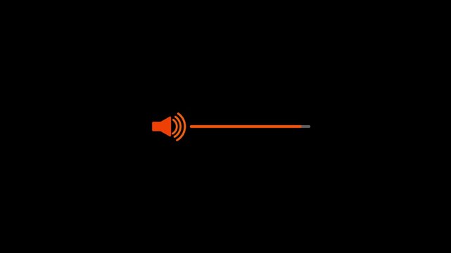 Orange speaker icon emits sound waves across a black background