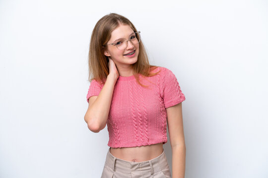 Teenager Russian girl isolated on white background laughing