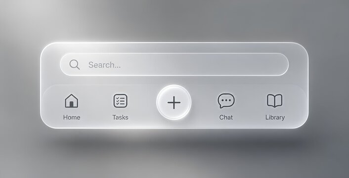 Frosted Glass Navigation Panel and Search Bar UI Component