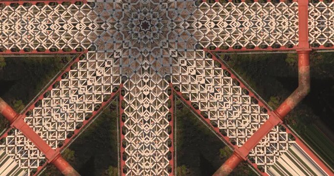 Kaleidoscope fantasy architecture intricate interlocking diamond pattern