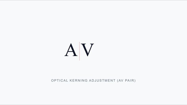 Optical kerning adjustment for av pair typography animation 4k font