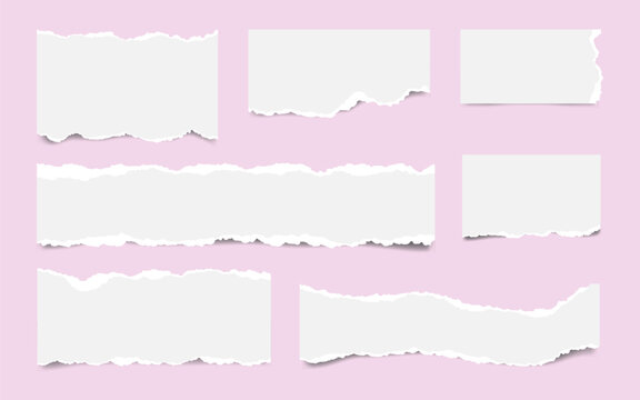Set of torn white paper pieces with rough edges