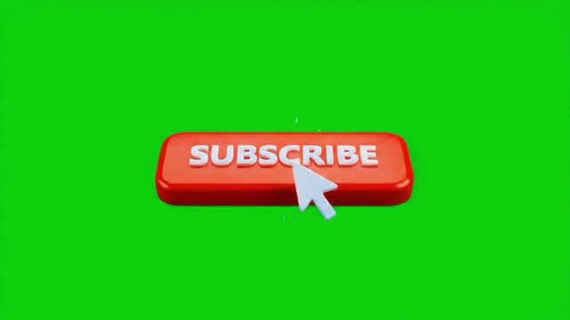3D Red Subscribe Button with Mouse Cursor Click Animation on Green Screen Background, YouTube Subscription Call to Action