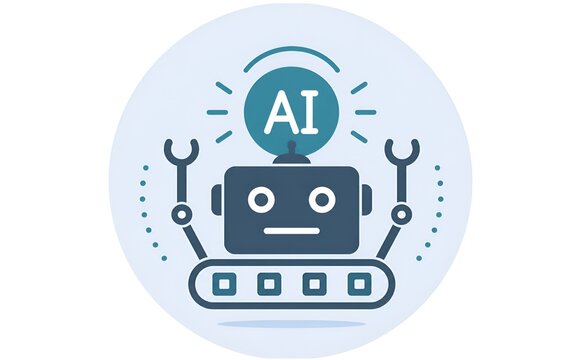 Cute robot with AI artificial intelligence text and robotic arms vector icon concept